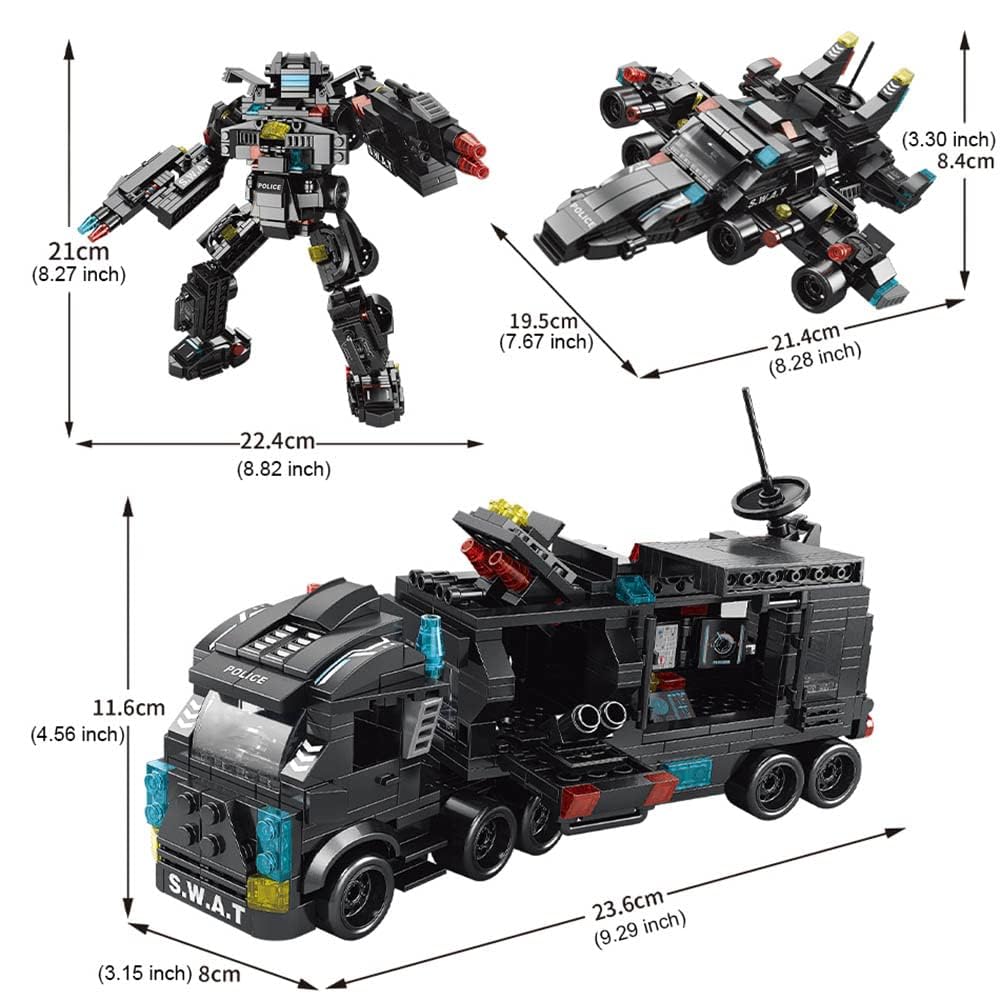 KASTWAVE City Police Station Building Kit, Building Block Robot 27 in1 SWAT Police Command Truck Building Kit for Kids City Helicopter Bricks Kit Educational Toys for Boy 6-12 Years Old 585PCS