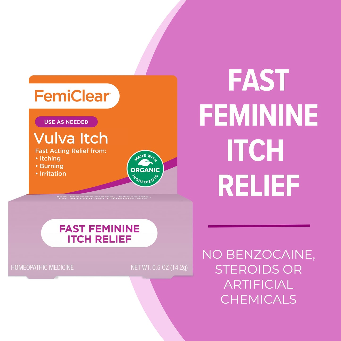 FemiClear Vaginal Itch Relief | Fast Feminine Itch Relief | Made with All-Natural & Organic Ingredients | Feminine Hygiene Products | Vaginal Health | Relieve External Itch | 0.5oz Tube - Medaid International