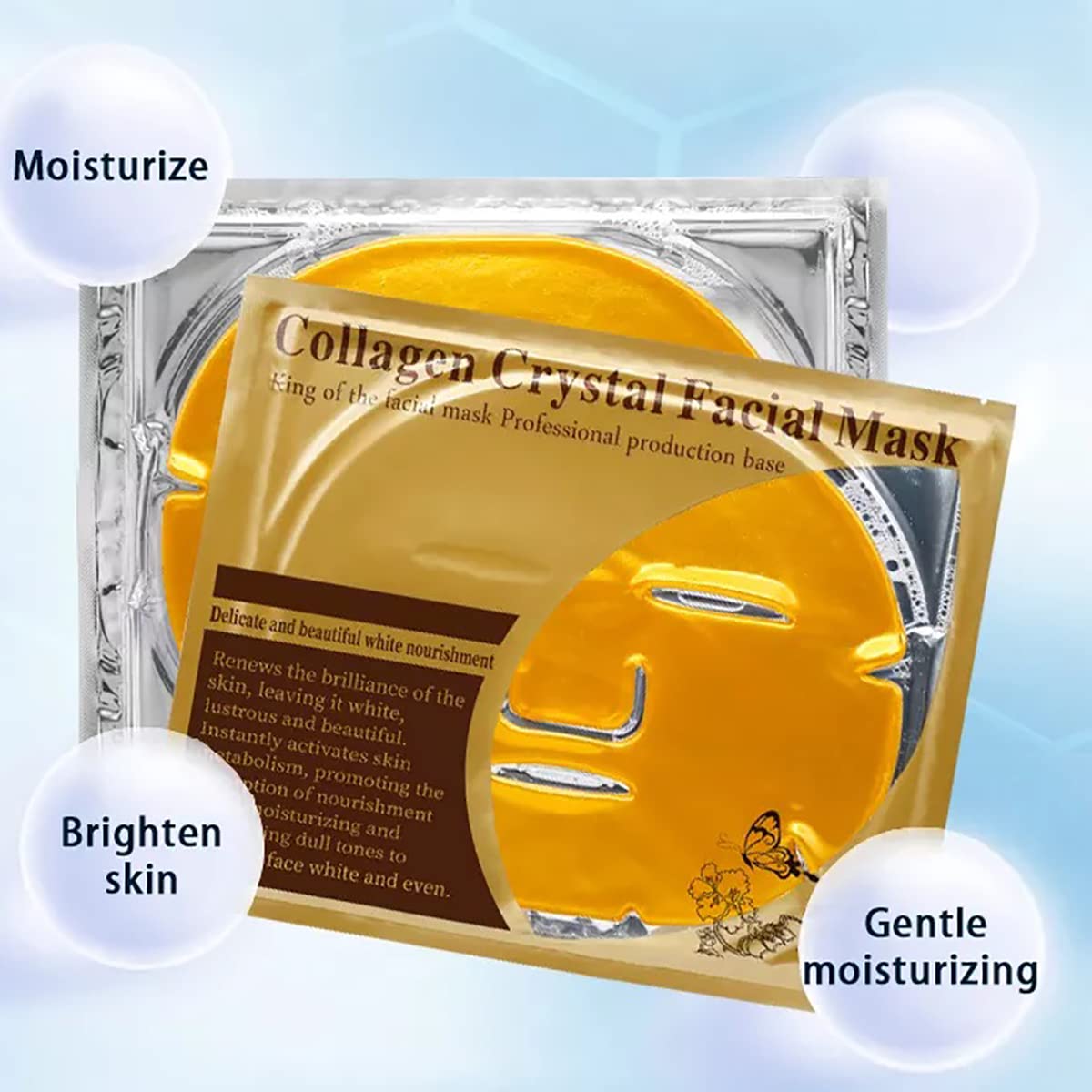 ObiPosay Collagen Facial Masks (10-Pc) - Vegan Gold Facial Mask - Anti Aging,Puffiness, Moisturizing, Deep Tissue Rejuvenation and Hydrates Skin - Medaid International