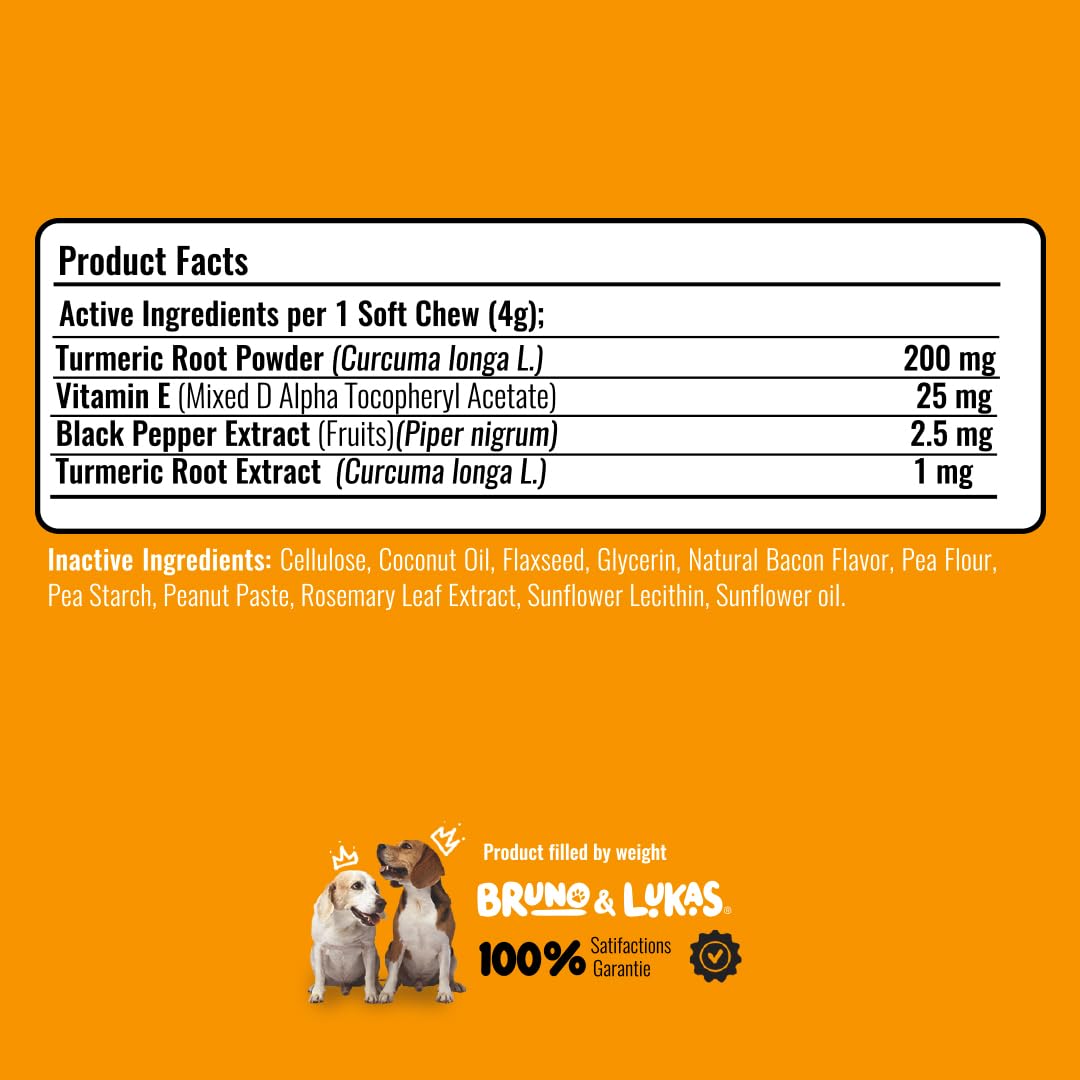 Turmeric Treats for Dogs – Turmeric Curcumin Supplement with MSM, Coconut Oil & Vitamin E – Hip & Joint Support Supplement for Pain Relief, Arthritis, Mobility & Anti-Inflammatory for Dogs – 90 Chews