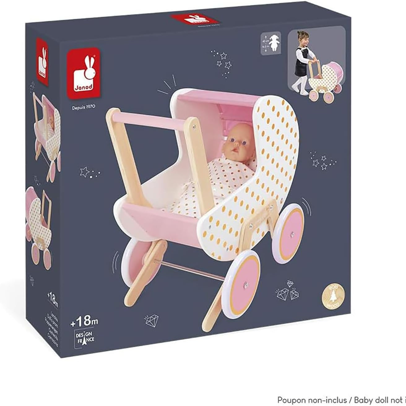 Janod - Candy Chic Doll's Pram