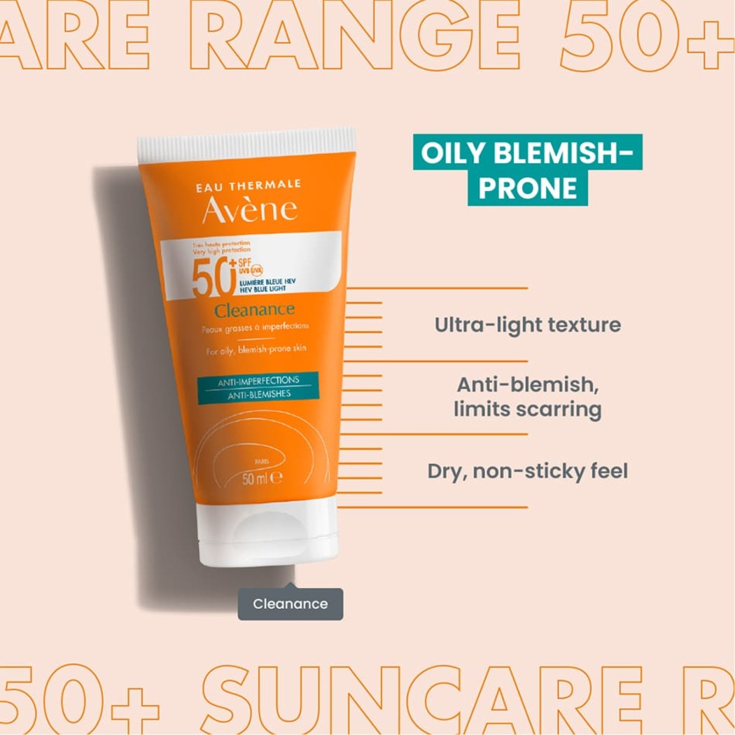 Avene Cleanance ultra-light spf50+ sunscreen for oily, blemish-prone skin 50ml