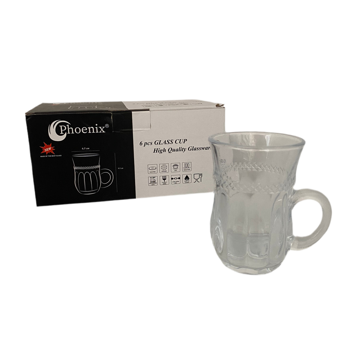 Phoenix, 6 Pcs Transparent Glass Tea Cup Set