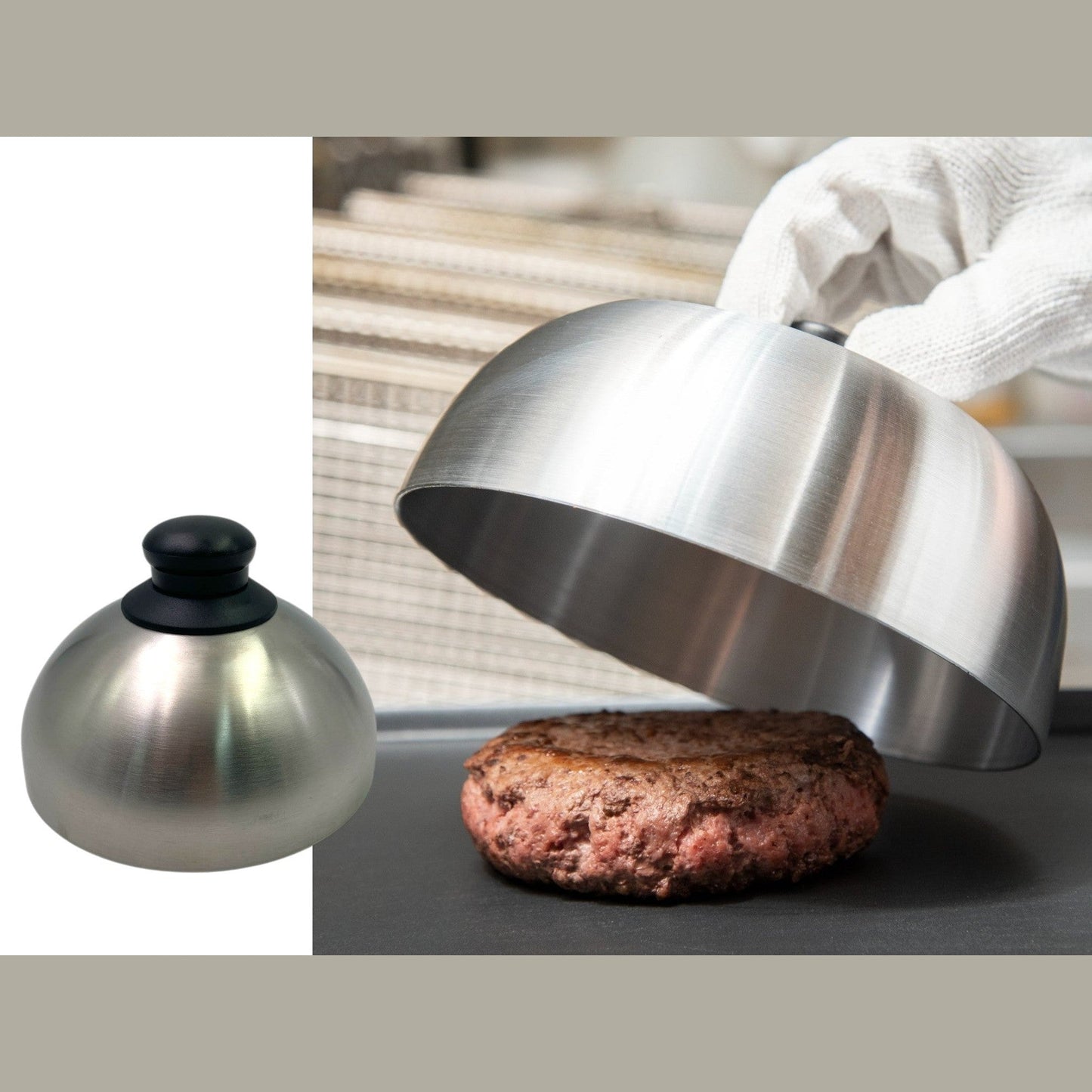 Stainless Steel Burger Cover with bakelite knob 15 cm