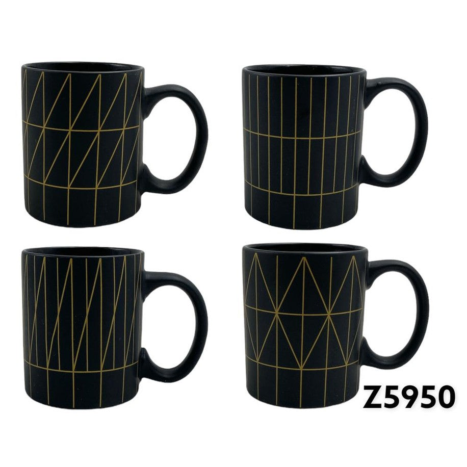 Matt Black Porcelain Mug with Golden Geometry