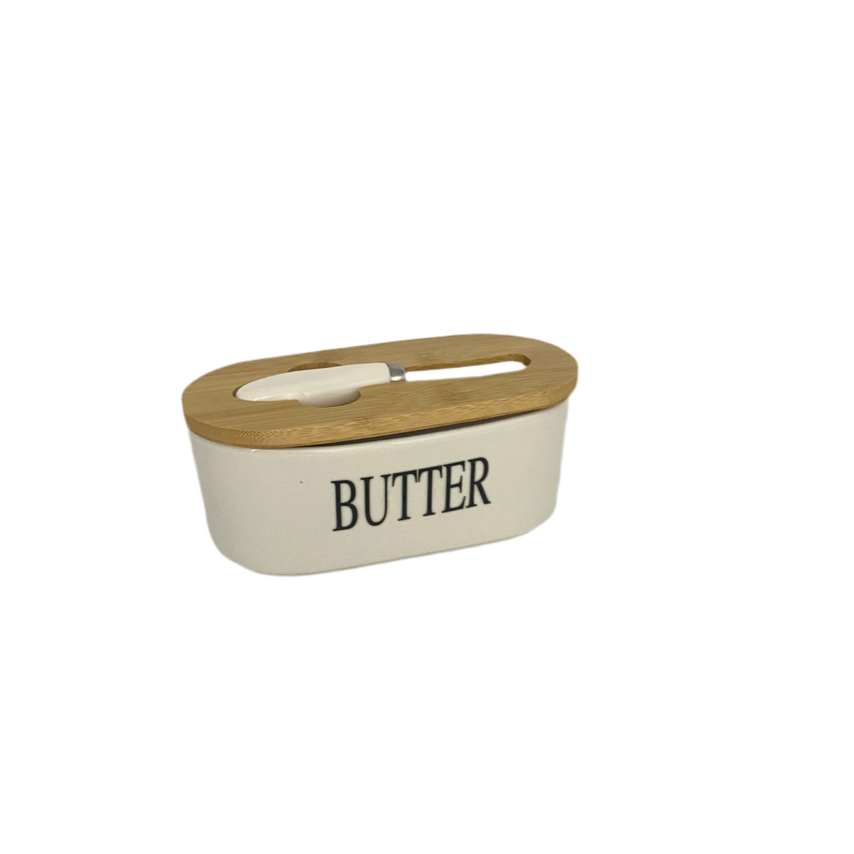 Oval Porcelain Butter /Cheese Bowl With Bamboo Lid & Knife