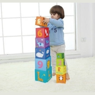 Classic World Wooden Stacking Blocks (Numbers & Animals, 10-Piece Set)