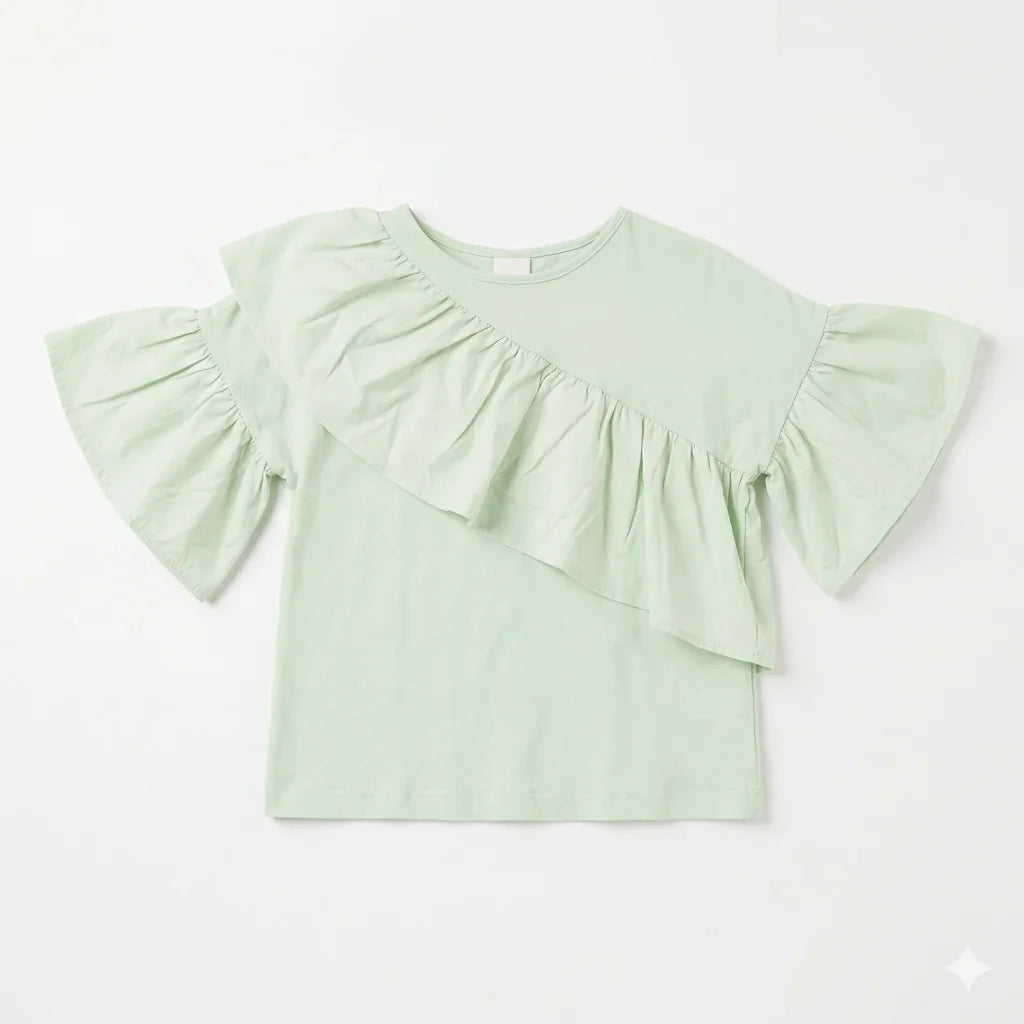 Zara Girl's Pastel Green Short Sleeves Ruffle Blouse | Zara In Lebanon