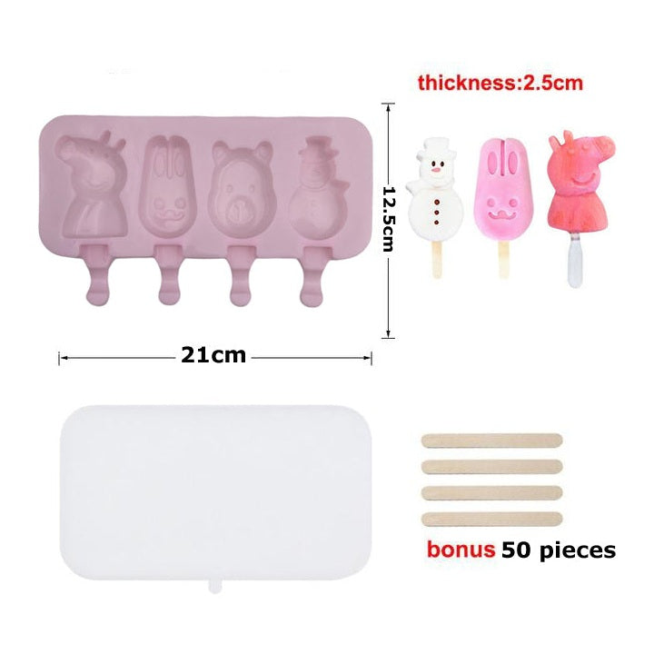 Cartoon silicone popsicle molds with cover & sticks