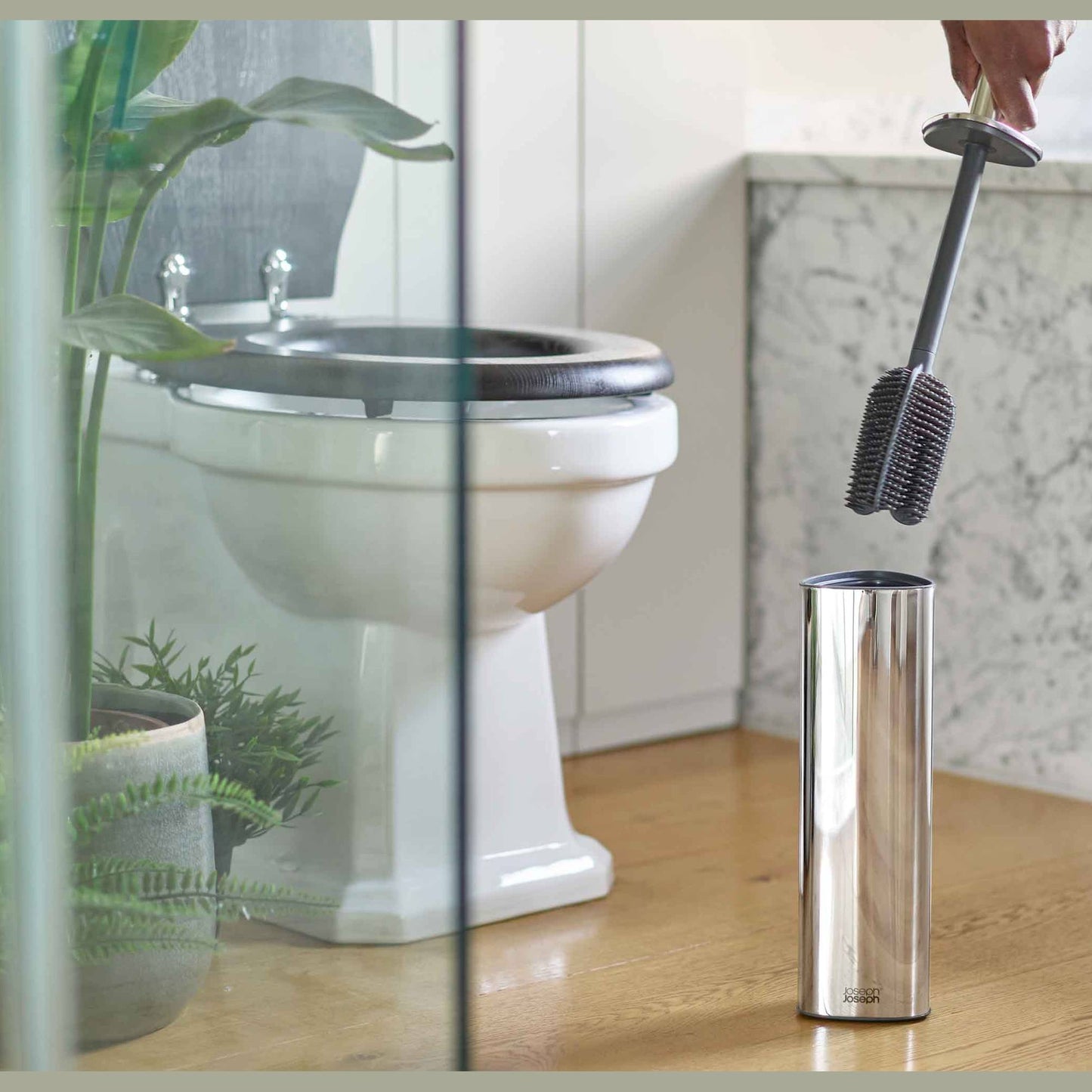 Joseph Joseph Flex™ 360 Luxe Toilet Brush with Stainless-steel Finish