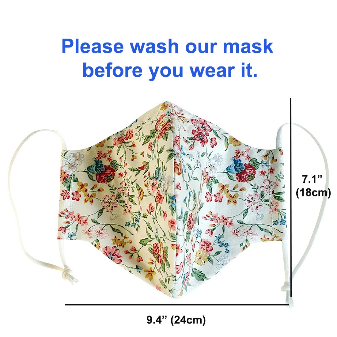 100% Cotton Korean Reusable Washable Adjustable Metal Strip Face Mouth Mask 2 Pack Double Layer Anti-Dust Fashion Outdoor Cloth Cover (Red Flower L) - Medaid International