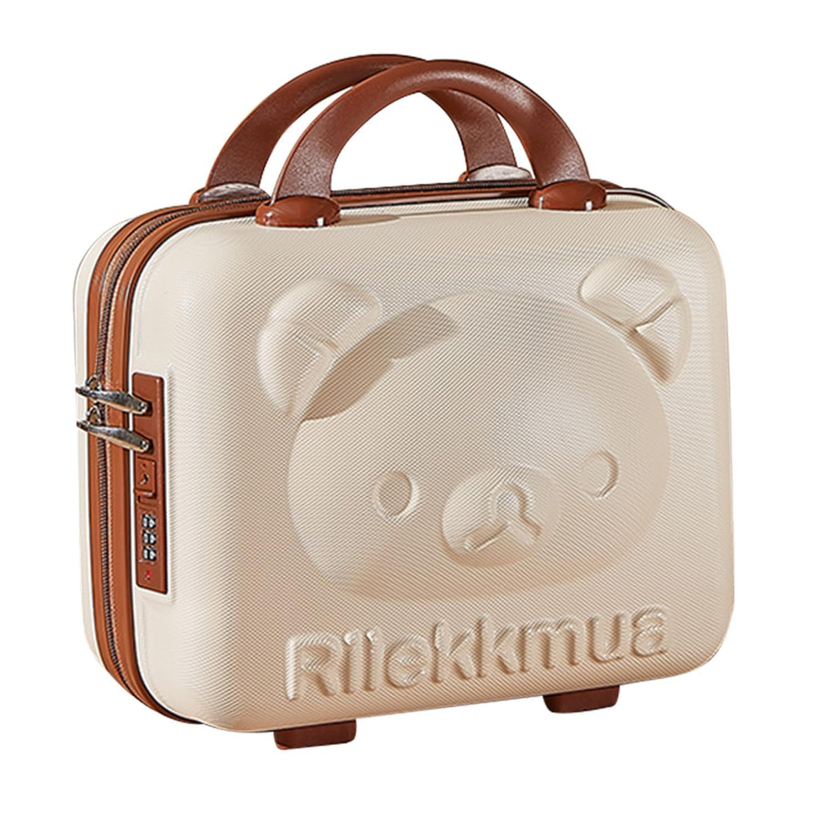 TERRIFI Cosmetic Case, Cute Bear Small Hard Shell Beauty Makeup Organizer Travel Suitcase Luggage Storage Bag (Beige, S - 14 Inch)