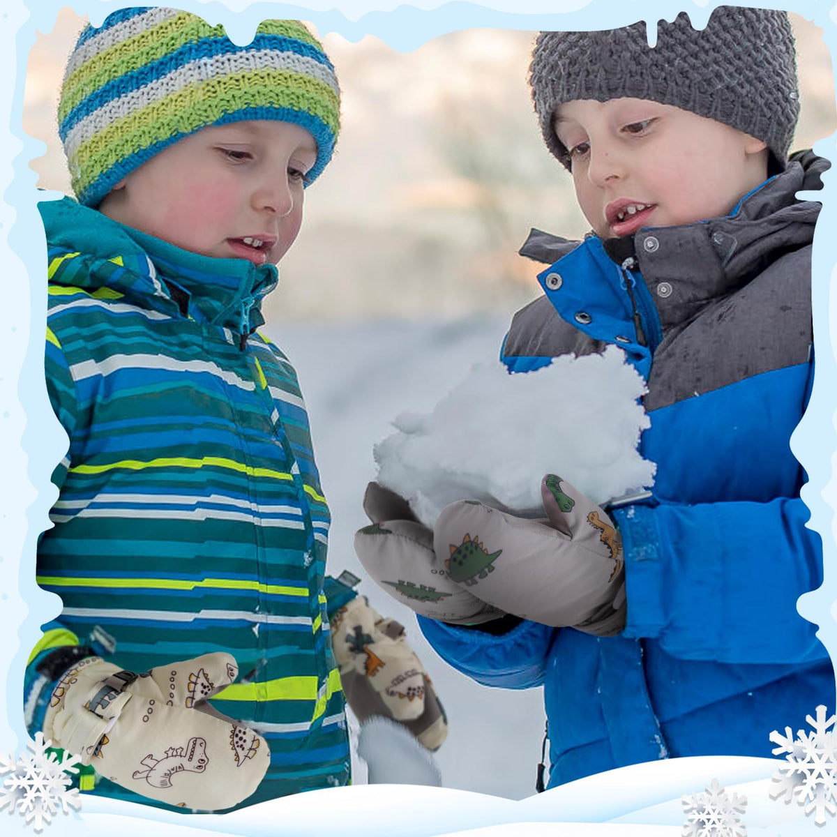TERRIFI Kids Ski Gloves, Toddle Thermal Snow Waterproof Gloves, Dinosaur Pattern With Plush Lining Winter Ski Mittens for Toddlers Boys Kids Baby Outdoor Skiing Snowboarding, M Size