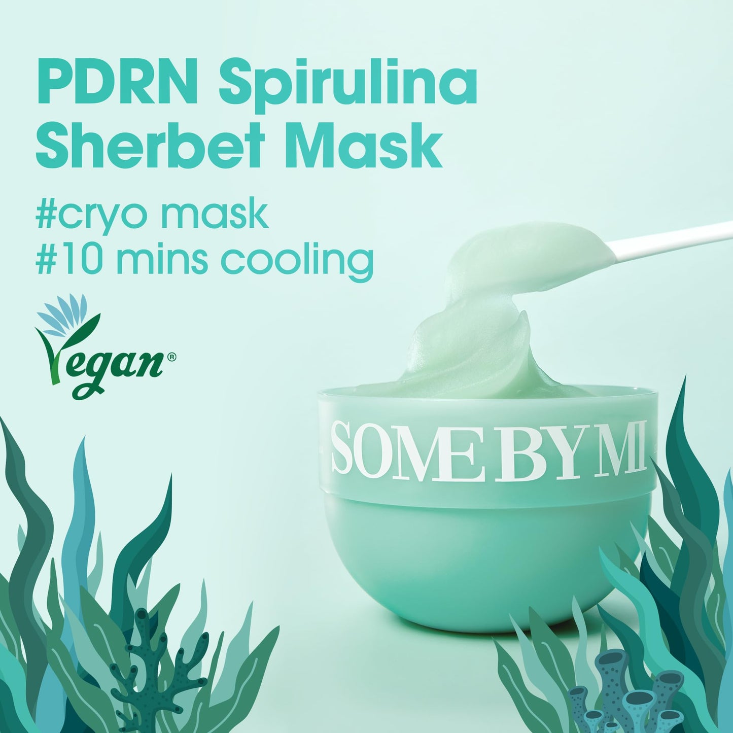 SOME BY MI PDRN Spirulina Soothing Sherbet Mask – 10 Sticks – Korean Vegan Wash-Off Face Mask that Cools by 10.9°C in 10 Minutes – Revitalizes Skin with Spirulina, Seaweed & PHA – Korean Skin Care - Medaid International