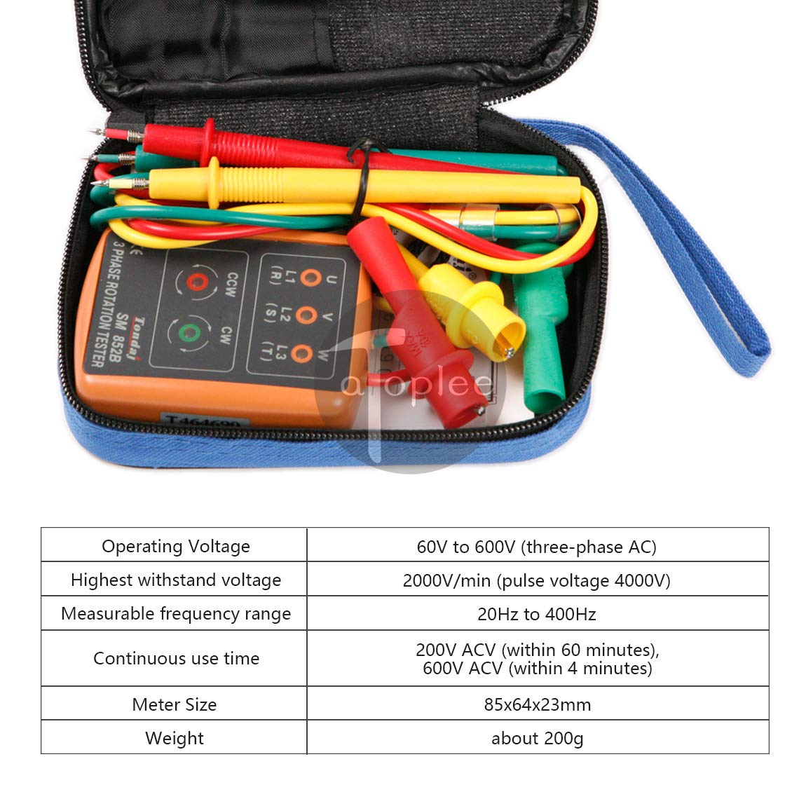 ATOPLEE 3 Phase Sequence Presence Rotation Tester Indicator Detector Meter with LED and Buzzer 60V~600V (3 Phase AC) - Medaid International