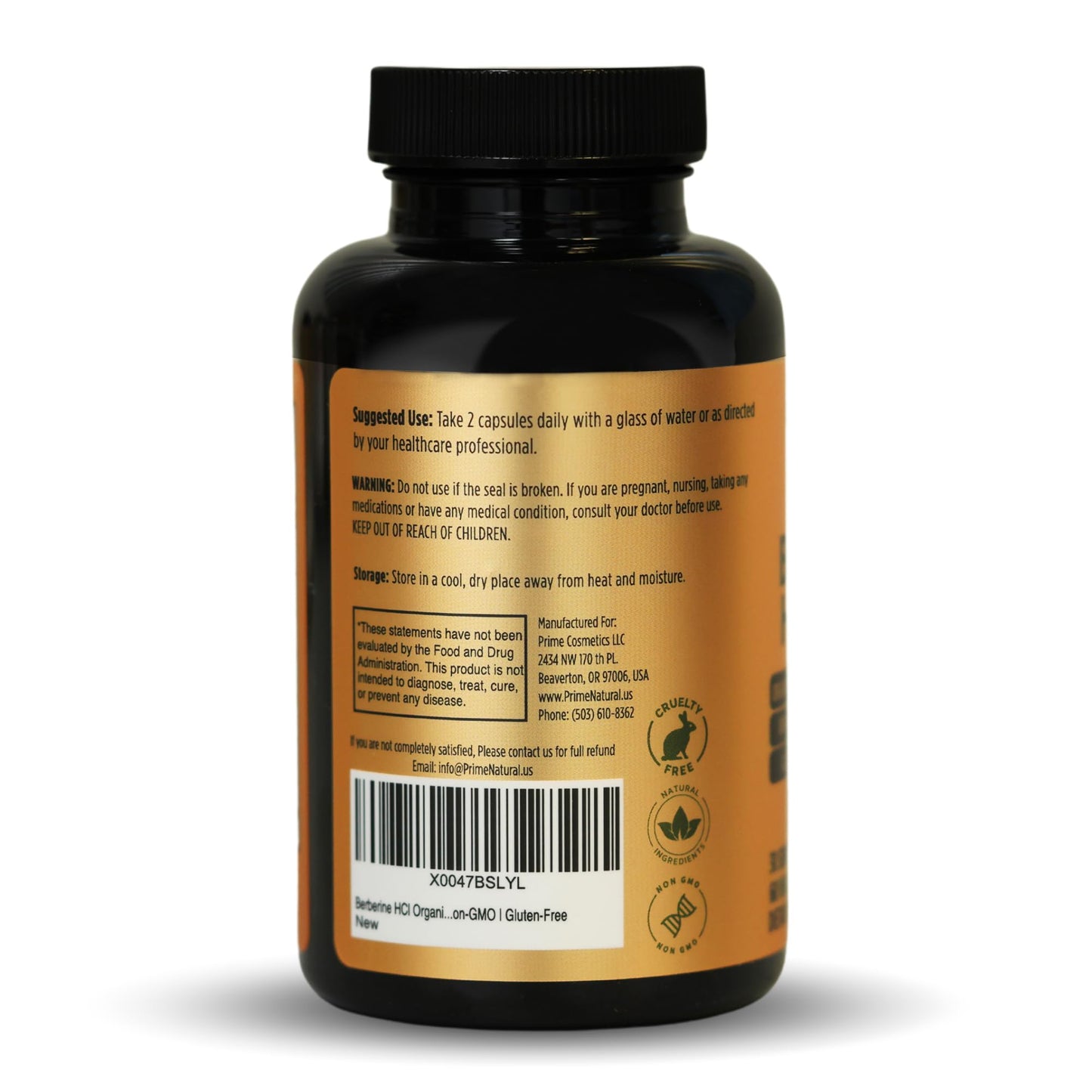 PRIME NATURAL Berberine HCl 600mg Organic Ceylon Cinnamon 400mg Organic Turmeric 200mg Organic Ginger 130mg Organic Apple Cider Vinegar 65mg Goldenseal Root 6.5mg Bioperine 3mg | 60 Capsules - Medaid International