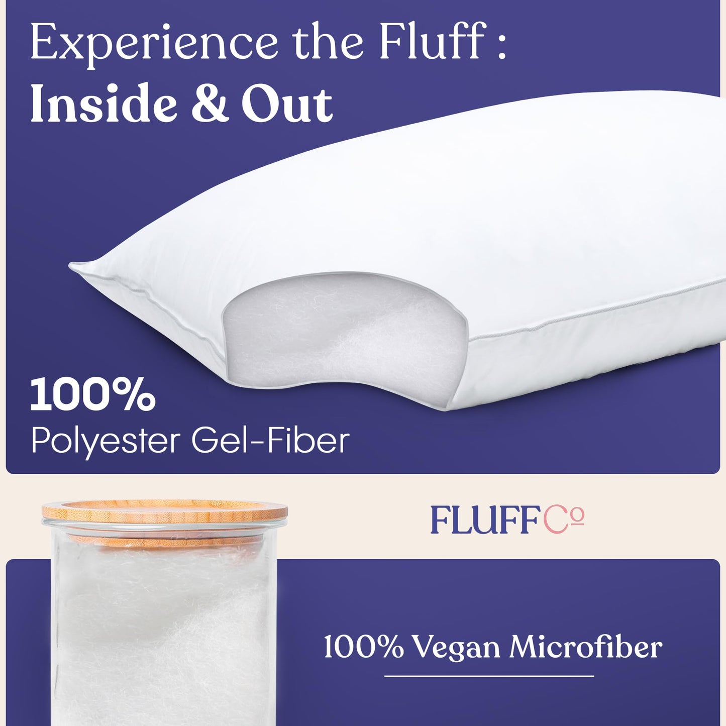 FluffCo Down Alternative Pillows Standard/Queen Size Set of 2 - Queen Bed Pillows for Sleeping - Made in USA - Cooling Surface and Machine Washable for Side, Back, and Stomach Sleepers - Medaid International