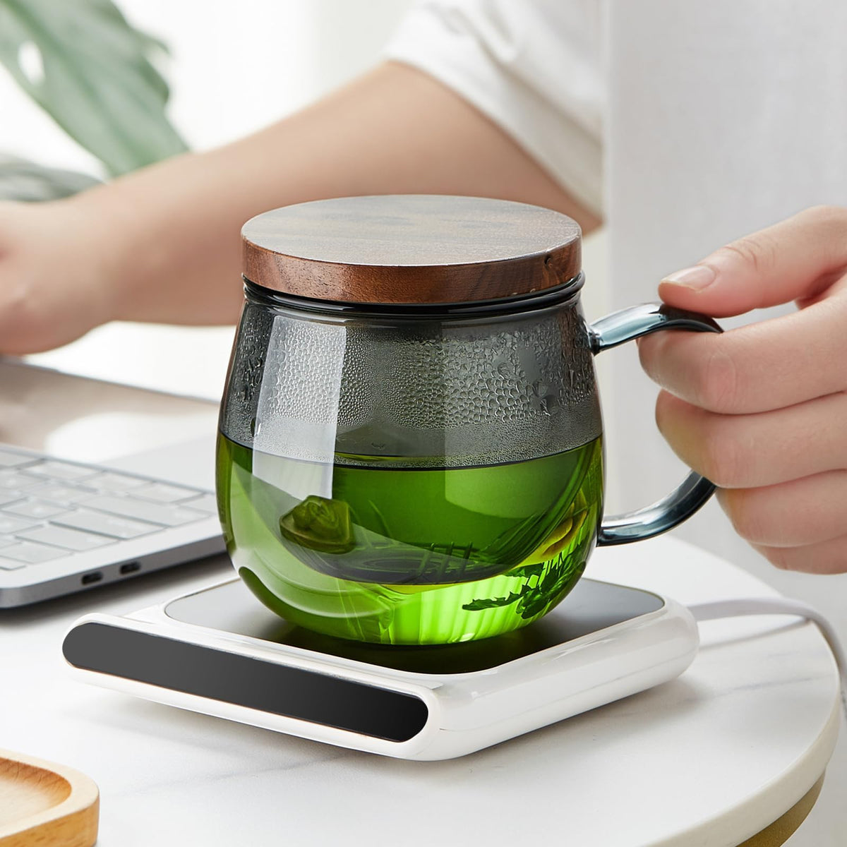 KASTWAVE 17oz (500ml) Borosilicate Glass Tea Cup with Infuser & Lid - Large Clear Mug for Loose Leaf & Blooming Tea, Tea Bags, Tea Bags - Perfect Christmas or Birthday Gift