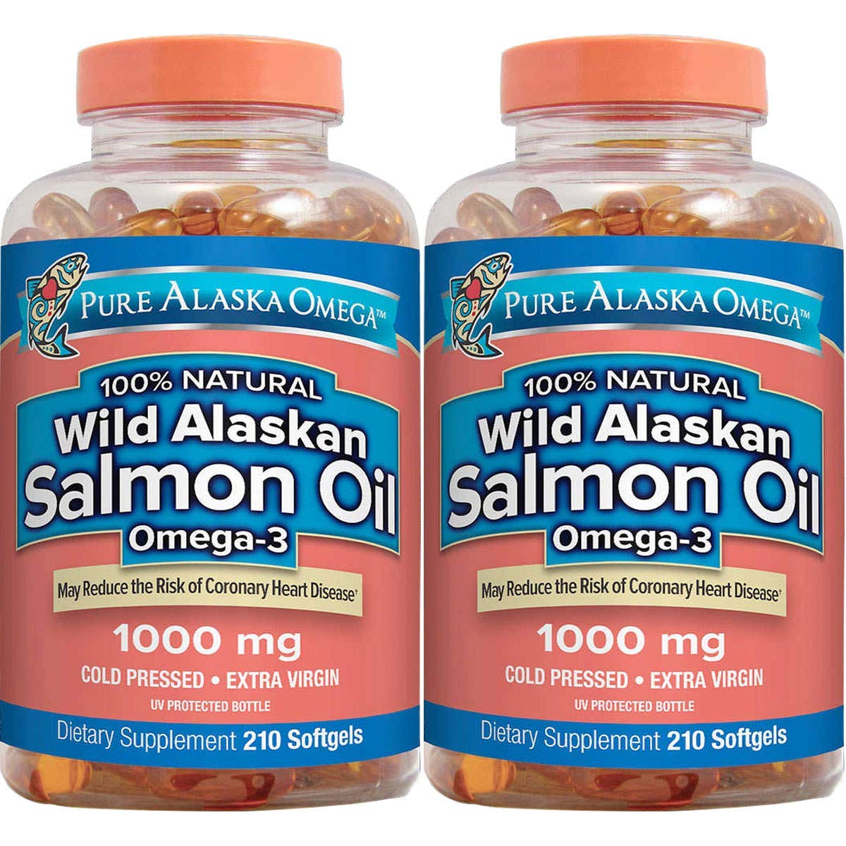 Pure Alaska Omega-3 Wild Alaskan Salmon Oil 1000mg Softgels 2 Packs (210-Count Each) - Medaid International