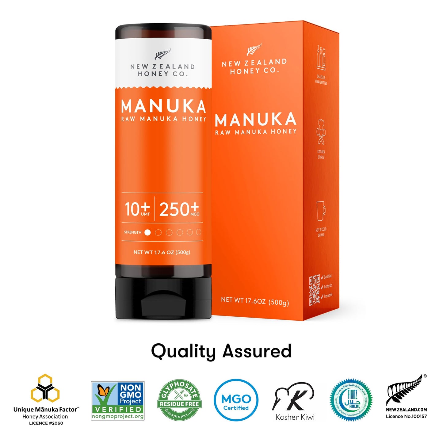 New Zealand Honey Co. Pure Manuka Honey Squeeze Bottle UMF 10+ / MGO 250+ | 17.6oz | 1.1 lb. (500g) - Medaid International