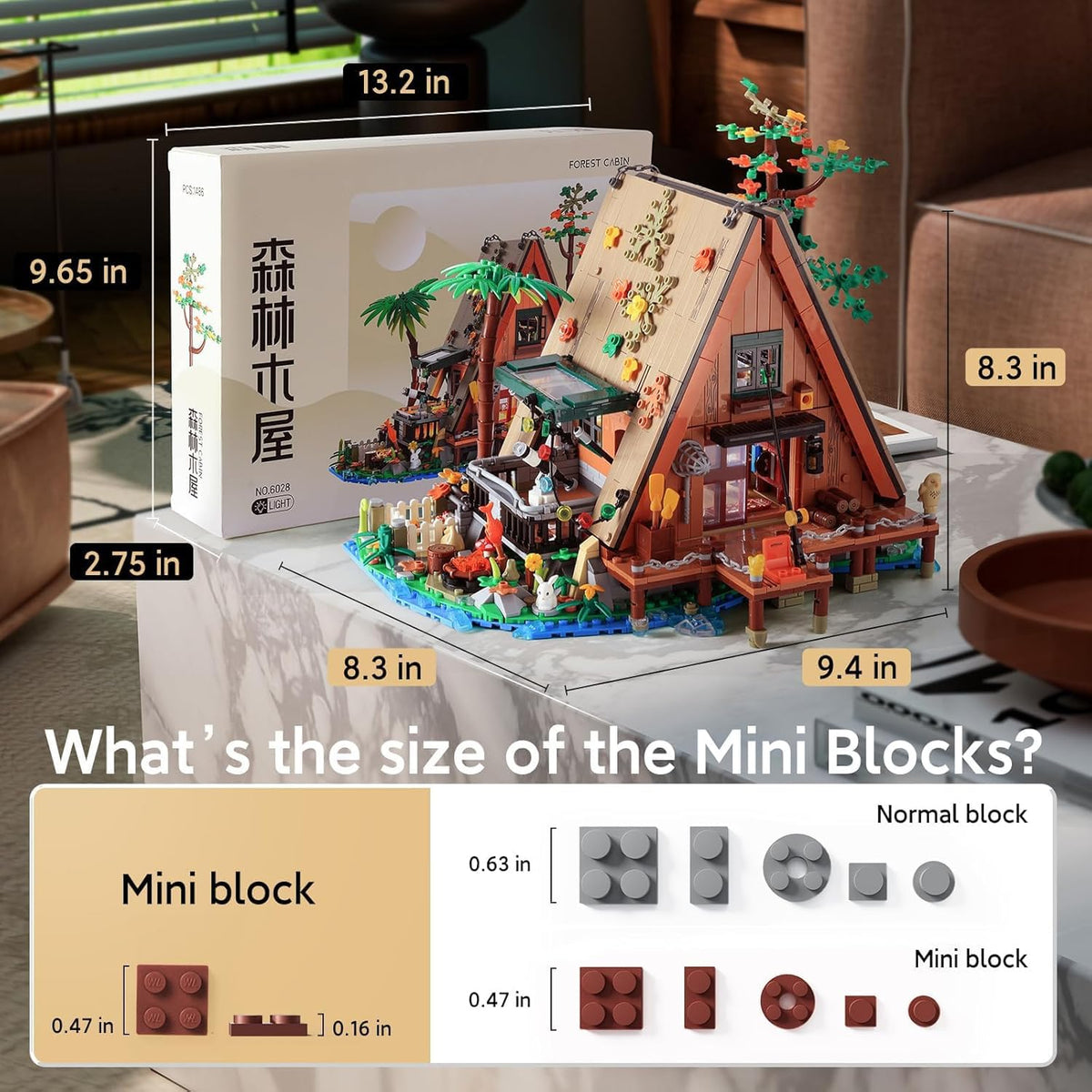 KASTWAVE Wood Cabin Mini Building Block, 1486 Pcs Creative Forest Cabin Building Bricks Set with Light Effect, STEM Architecture Toys Kit, Gift for Kids Boys and Girls Ages 8