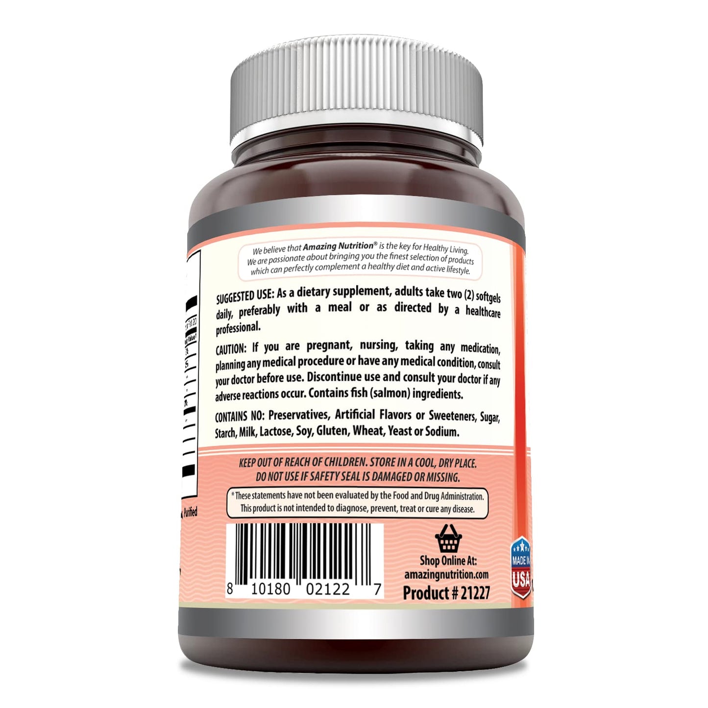 Amazing Omega Wild Alaskan Salmon Oil Supplement | 2000 Mg per Serving | 180 Softgels | Non-GMO | Gluten-Free | Made in USA - Medaid International