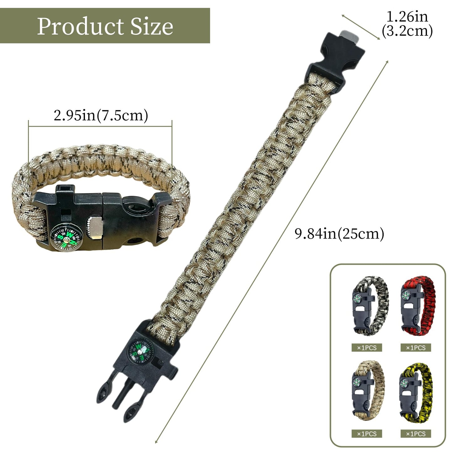 BOSOIRSOU Survival Bracelets 4-Pack | 5-in-1 Paracord Bracelet Set with Fire Starter, Compass & Whistle | Emergency Outdoor Gear for Camping, Hiking