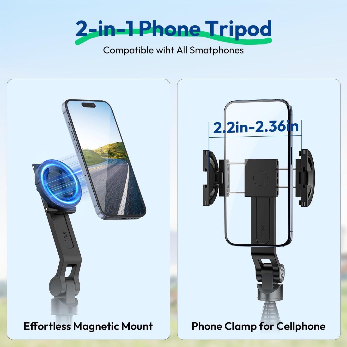 ULANZI TT88 Magnetic Tripod for iPhone 17, 57" Extendable Selfie Stick w Remote, 2-in-1 Phone Clip & Dual Cold Shoe Mounts-Lightweight Phone Tripod Stand for Vlogging, Travel, Video Recording, Black - Medaid International