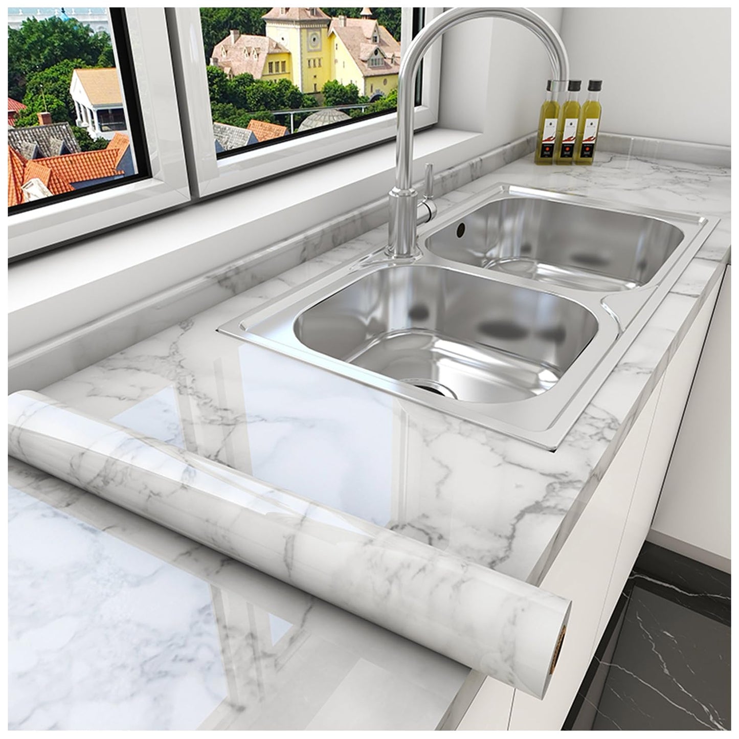 Yancorp White Gray Contact Paper Marble Wallpaper Peel and Stick Countertops Backsplash for Kitchen Waterproof Renter Friendly Wallpaper Papel Tapiz para Pared (11.8"X120") - Medaid International