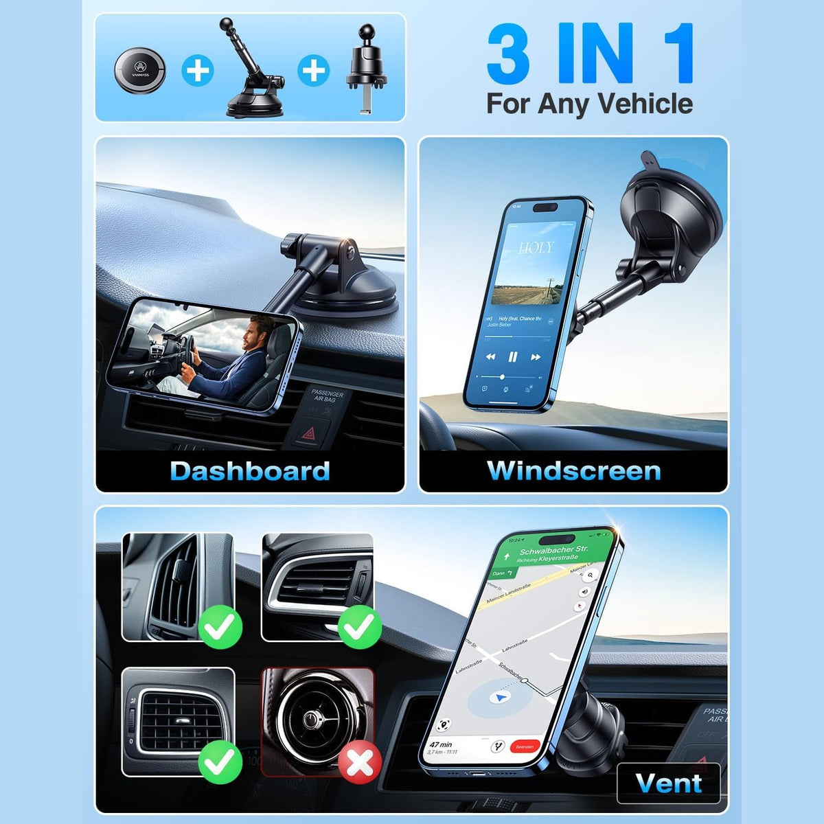 【2025 Military-Grade】VANMASS for MagSafe Car Mount【Upgraded Strongest Magnetic&Suction】Phone Holder Cell Stand for Dashboard Windshield Vent,Tesla Truck Cradle for iPhone 17 Pro Max 16 15 14 13 12 Air - Medaid International