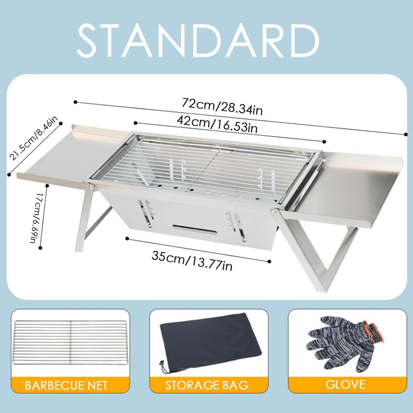 BBQ Barbecue Grill Outdoor, Portable Folding Charcoal Barbecue, Stainless Steel Small Barbeque Grill for Camping Picnic Terrace Travel