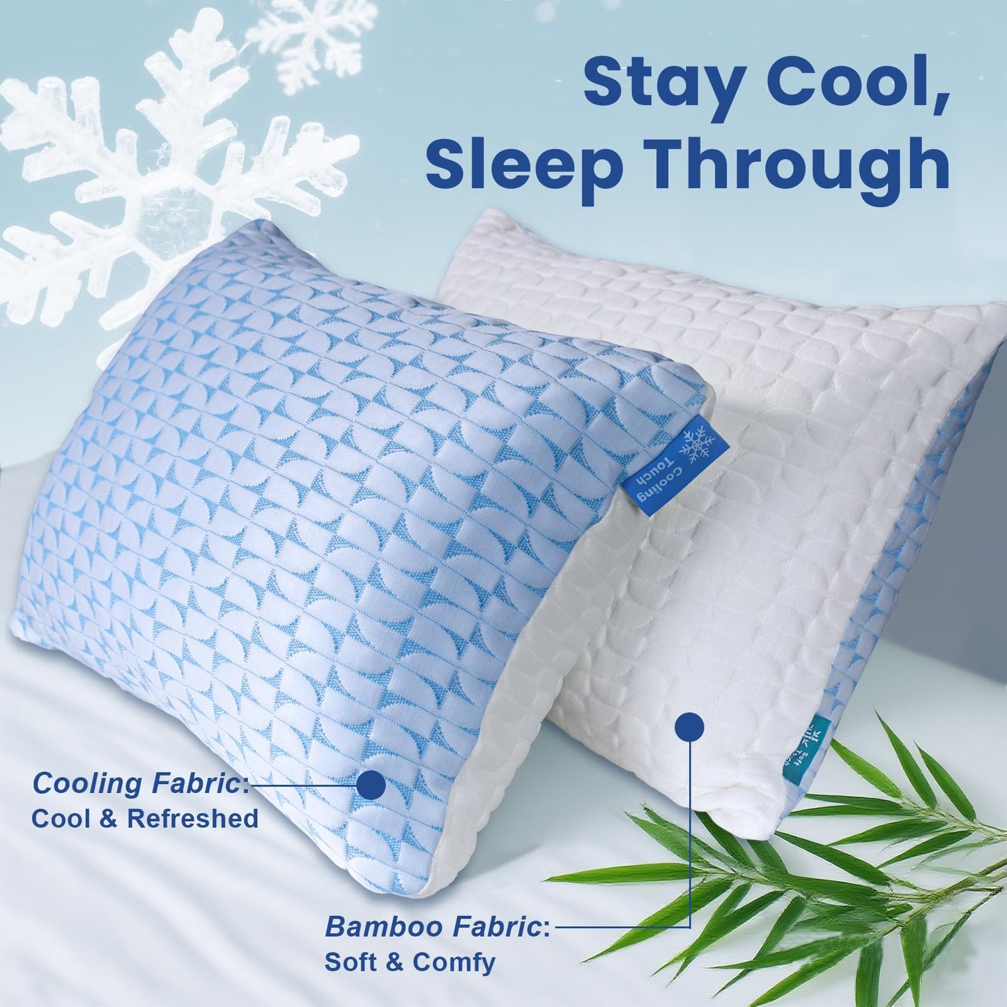 Firm Cooling Pillows for Sleeing, Shredded Memory Foam(Adjustable Loft) Pillow for Side Back Stomach Sleepers, Supportive Gel Pillow with Washable Cover, Queen Size, Gift for Parents or Couples - Medaid International