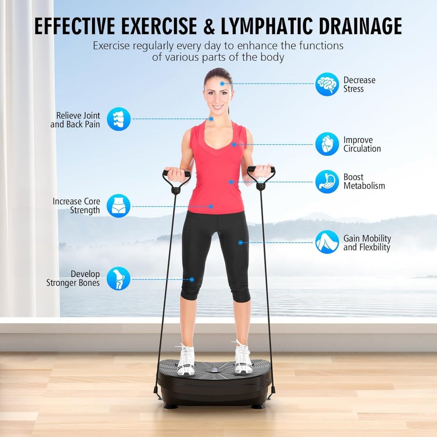 Vibration Plate Exercise Machine, PBYRD Portable Full Body Vibration Platform for Lymphatic Drainage, 9 Preset Auto Mode Fitness Board for Weight Loss Shaping, with Resistance Bands, 99 Levels