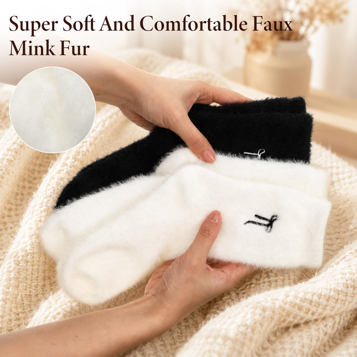 Women Fuzzy Socks, 2 Pairs, Plush Polyester, US Shoe Size 5-10