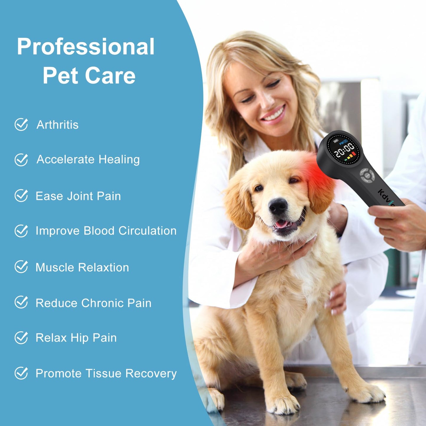 Kdvioo Cold Laser Therapy for Dogs,Red Light Therapy Devices,16x660nm+4x810nm+4x980nm,Infrared Red Light Therapy Machine for Dogs Cats Muscle and Joint Pain Relief,Handheld Infrared Light for Pet/Vet - Medaid International