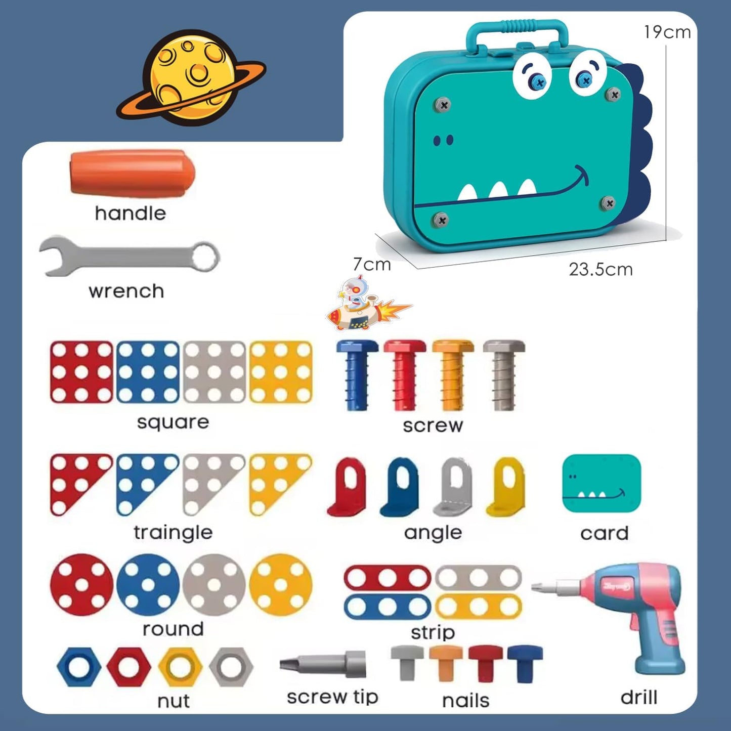 3D dinosaur puzzle including drill and tool box gift for boys and girls (211 pieces)