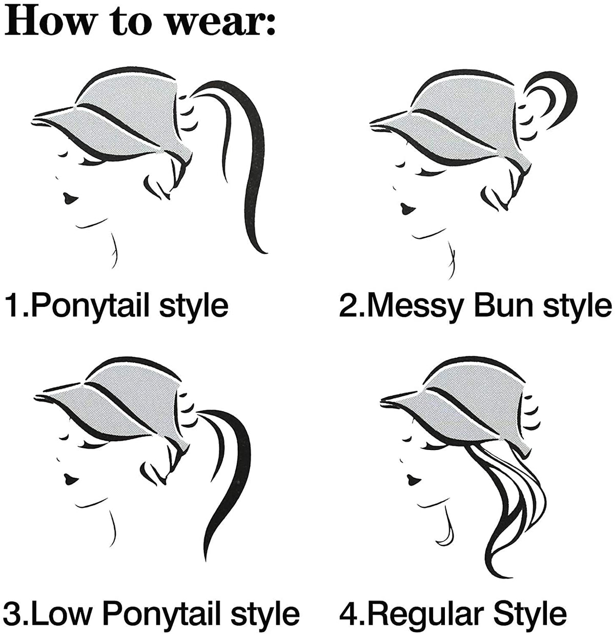 KASTWAVE Lady Trucker Hat, Cross Ponytail Hat, High Ponytail Hat, Women's Baseball Cap, Beanie(Black)