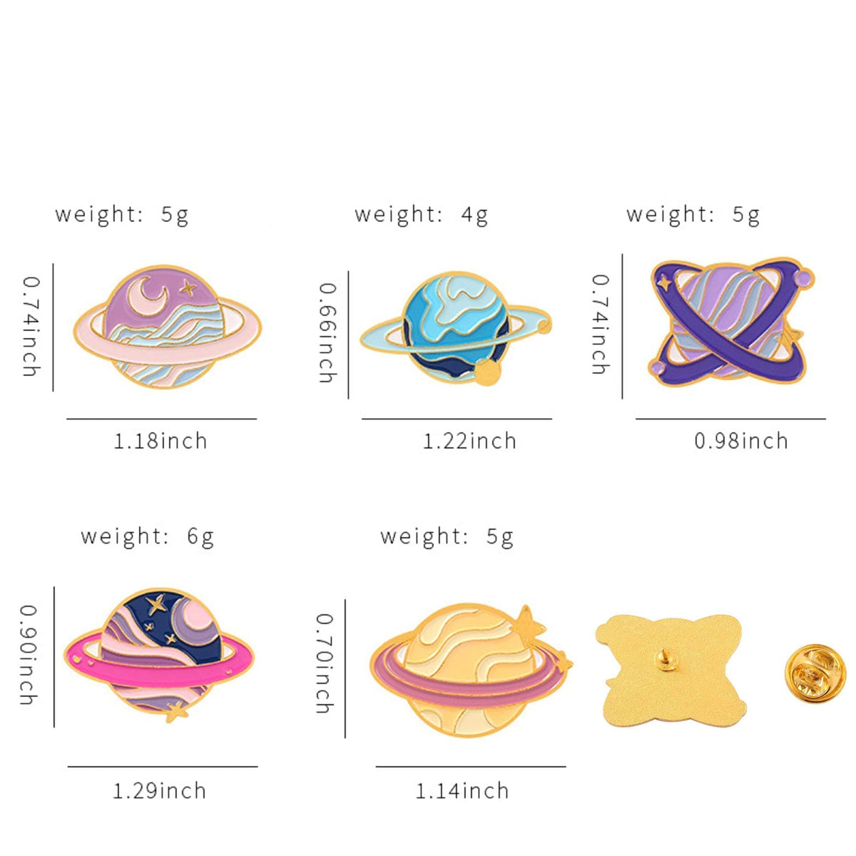 KASTWAVE Enamel Pins, Cartoon Universe Planets Space System Alloy Brooch Exquisite Pink Star Planet Badge Lapel Pins for Men and Women Backpack Jacket Clothing, Etc. (5 Pieces)