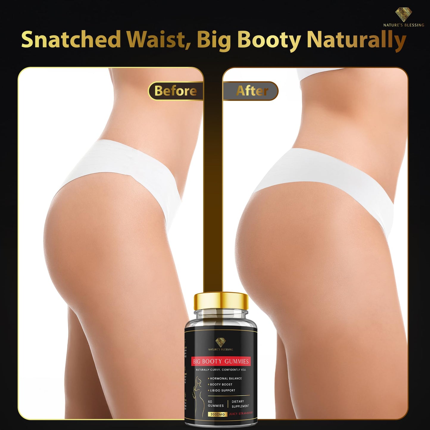Juicy Big Booty Gummies – Sculpt Curves Naturally with Maca, Fenugreek, Wild Yam & More – Feminine Wellness, Energy & Glow - Hormonal Balance & Natural Vitality - Medaid International