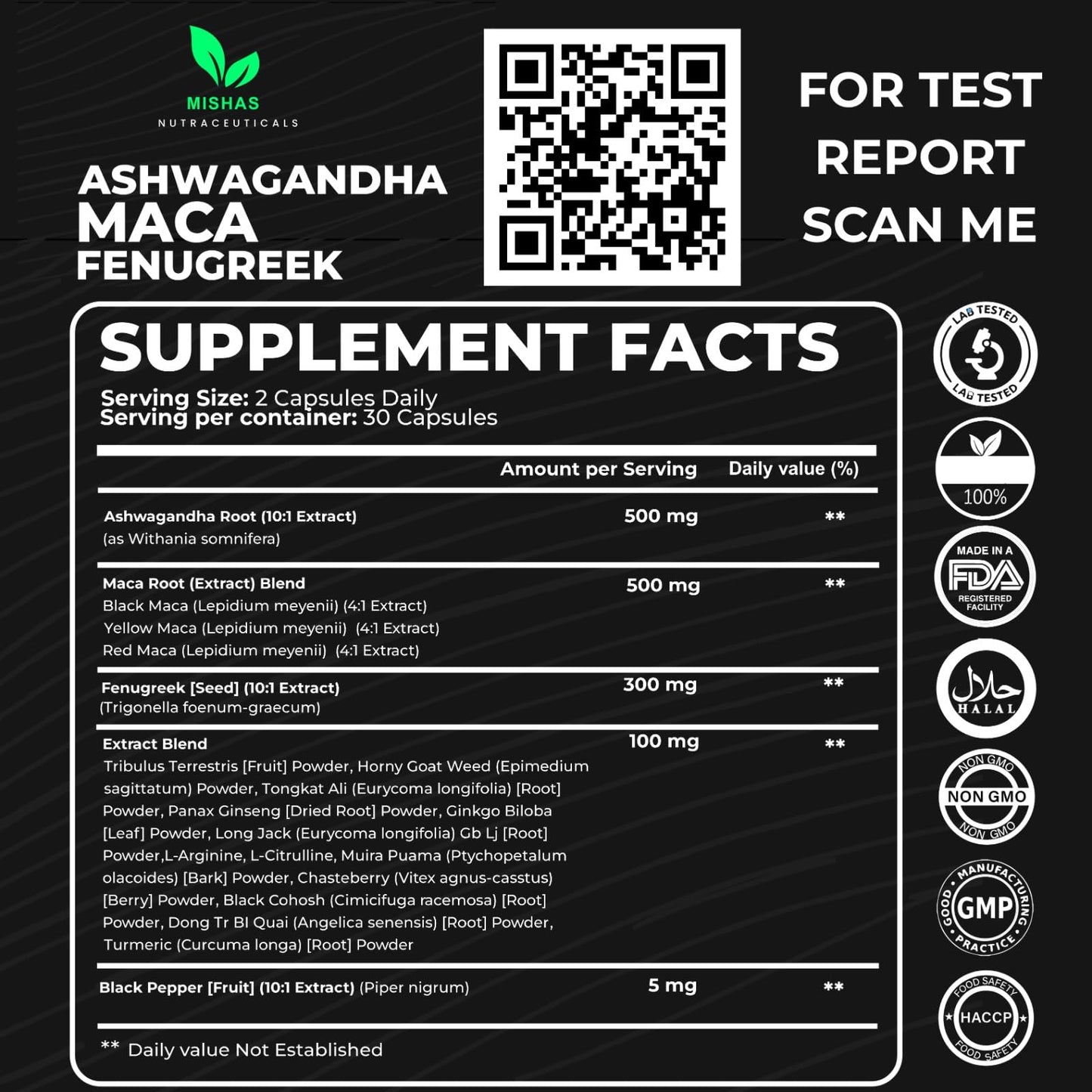Mishas Nutraceuticals Ashwagandha, Maca Root, Fenugreek Supplement with Ginseng – Supports Stress Relief, Mood Balance & Thyroid Health – 60 Capsules - Medaid International