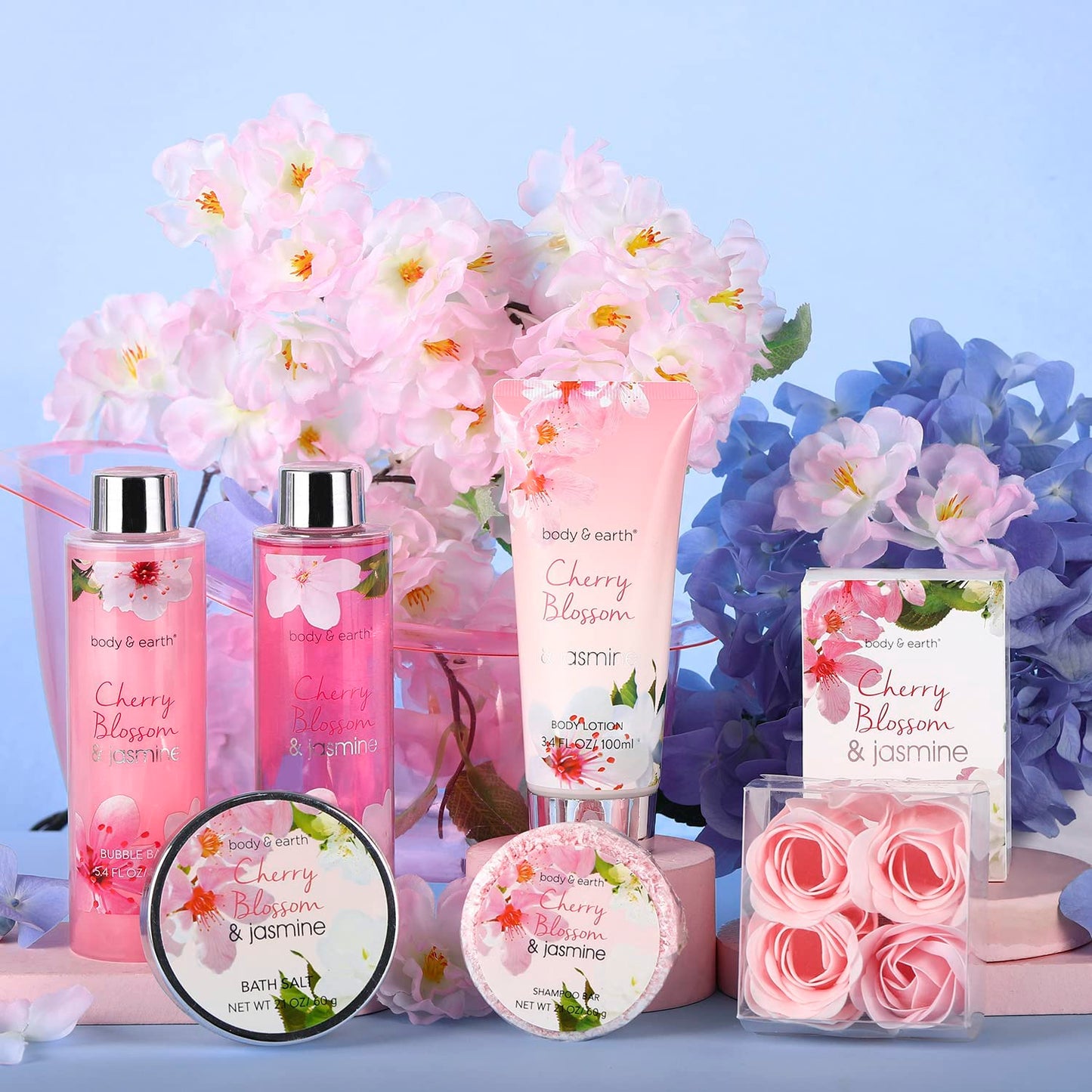 Body & Earth Gift Baskets for Women Bath and Body Set for Her, Cherry Blossom & Jasmine Spa Gifts for Women Christmas Gifts, Regalos Para Mujer - Medaid International