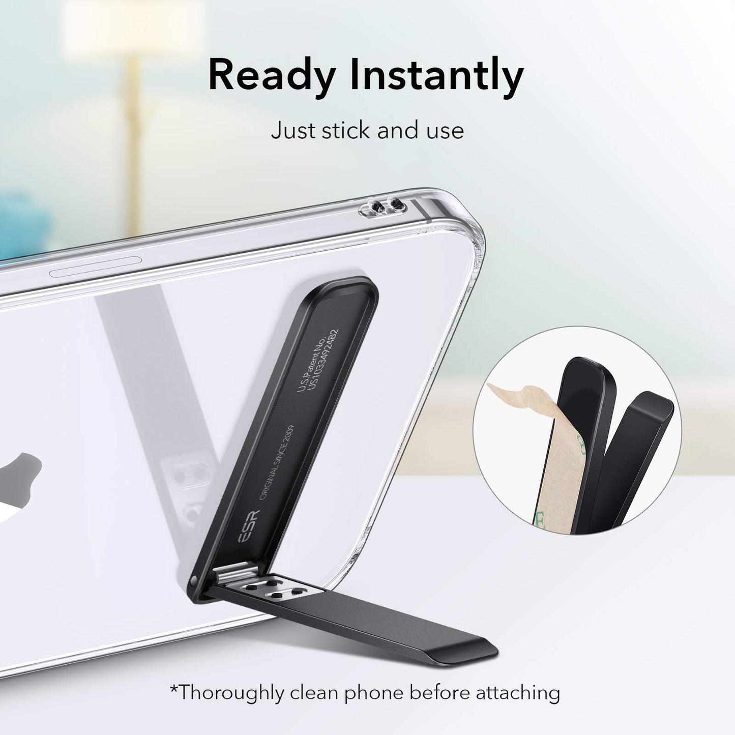 ESR Boost Phone Kickstand, Vertical and Horizontal Stand, Adjustable Angle, Compatible with iPhone Air 17 Pro Max, iPhone 16/15/14/13/12, Samsung Galaxy S25/S24/S23 Series, Google, Black - Medaid International