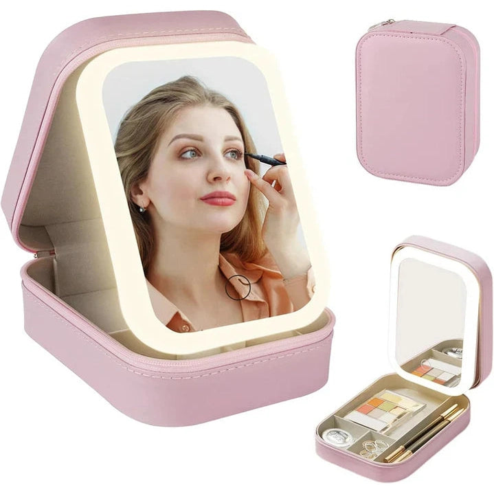 Travel Size LED Mirror & Beauty Makeup organiser Case