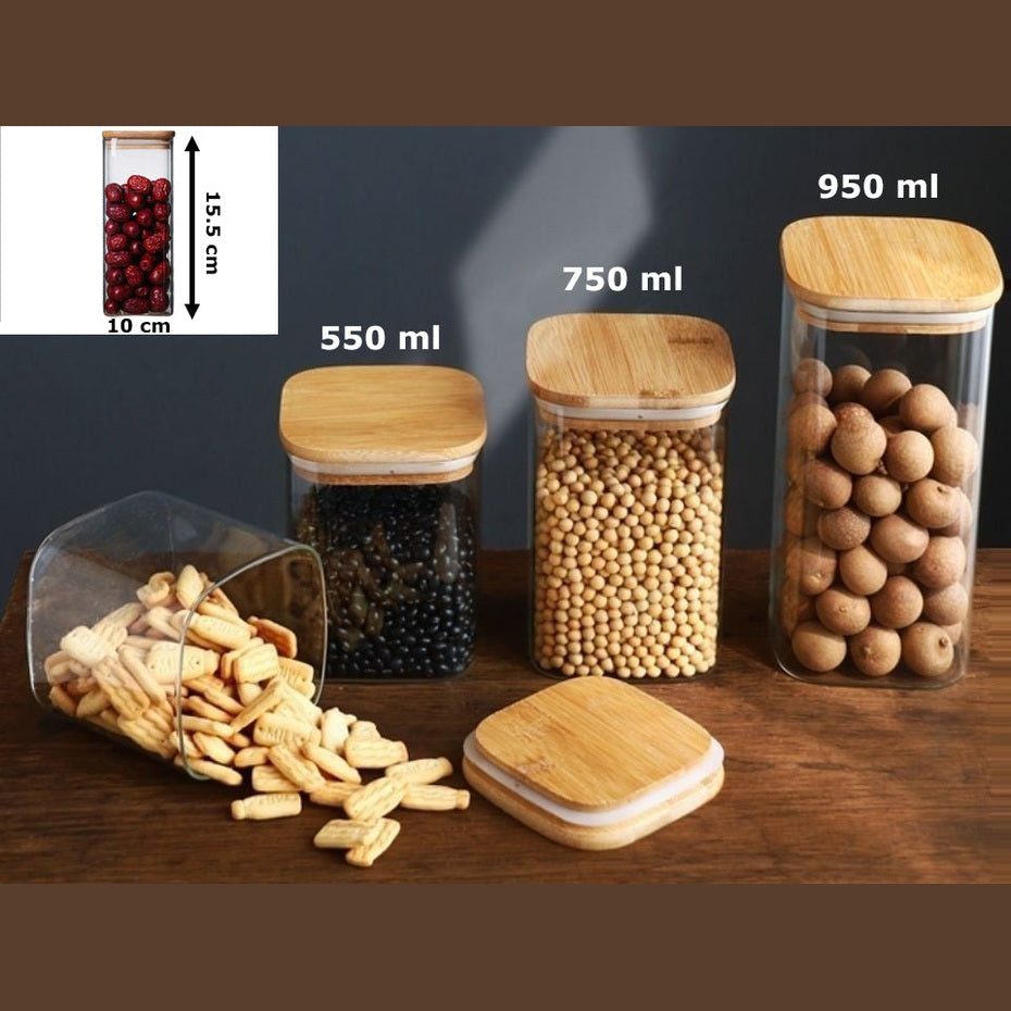 Borosilicate Glass SQ Jar Wood Cover 950 ml