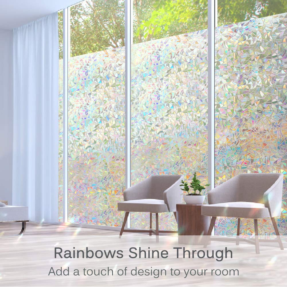 Volcanics Window Privacy Film with Installation Tools, Static Window Clings Vinyl 3D Decals Stickers Rainbow Window Film for Glass Door Home Heat Control Anti UV 17.5 x 78.3 Inches - Medaid International