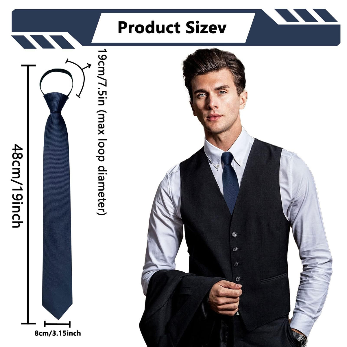 TERRIFI Men's Pretied Adjustable Tie Solid Color 3.15'' Zipper Ties Neckties, refer to Wedding, Business, Graduation and School(Set of 2)