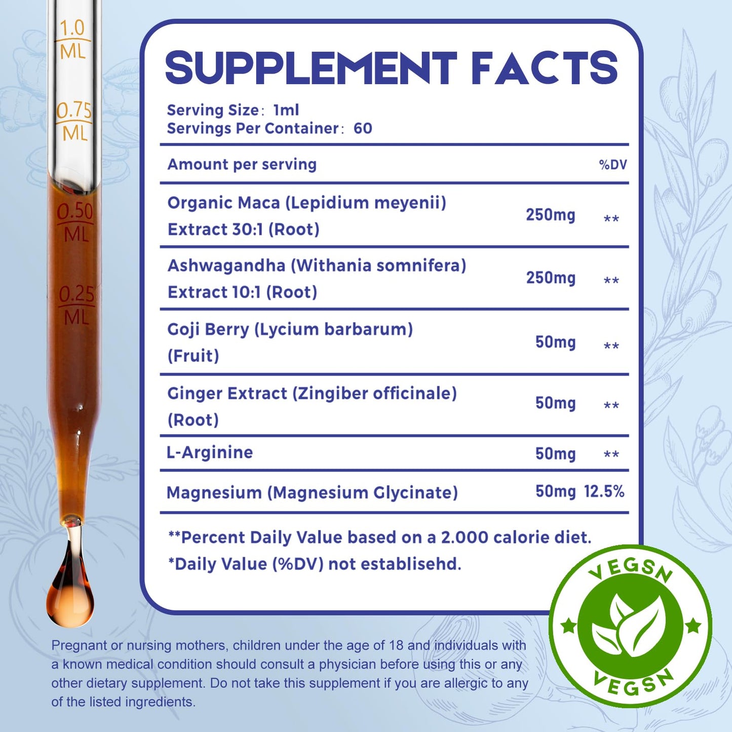 Maca Root Ashwagandha Liquid Drops - Maca and Ashwagandha Supplements with Goji Berry,Ginger Extract,L-Arginine and Magnesium Enhanced Energy 2 fl oz - Medaid International