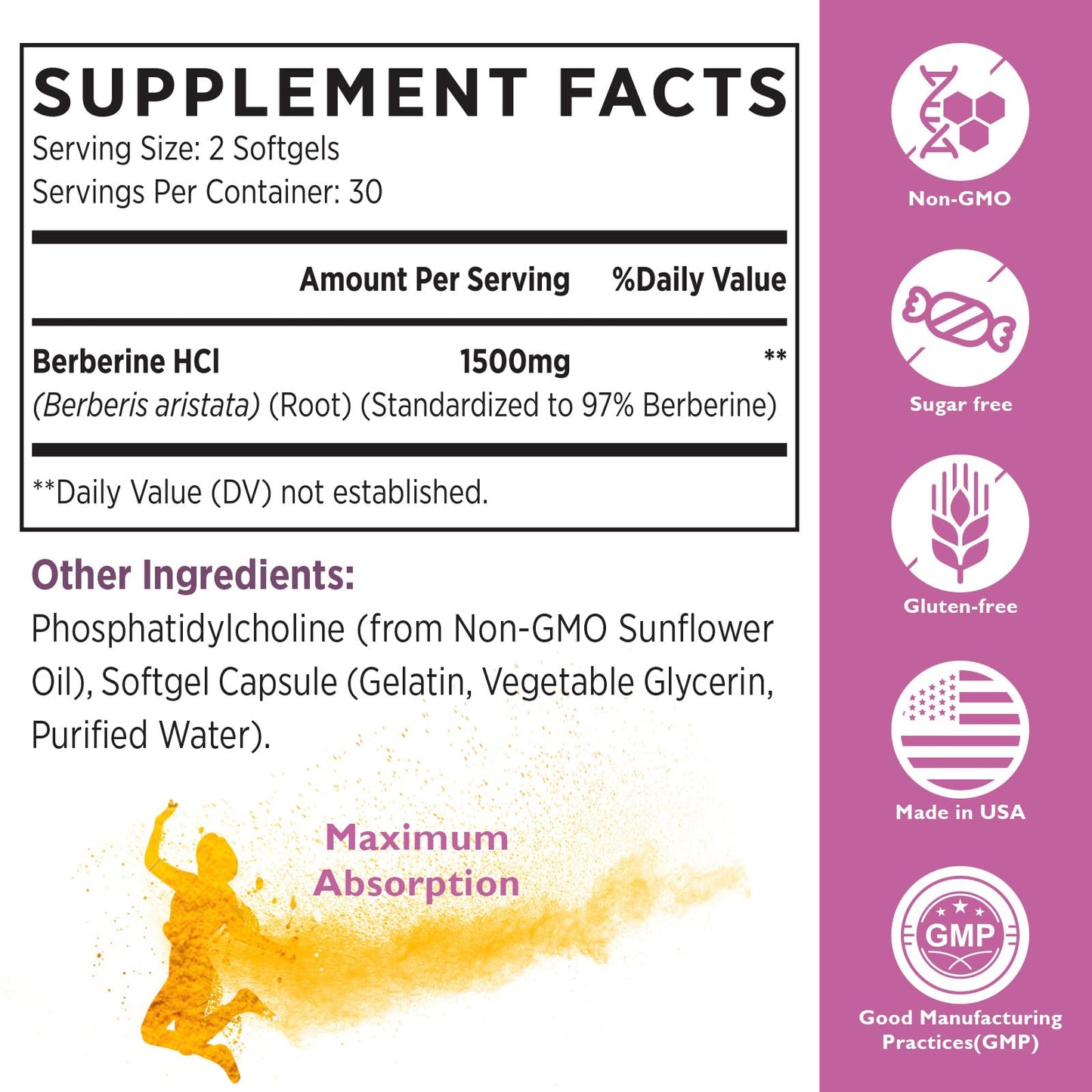 Liposomal Berberine Supplement 1500mg - High Bioavailability Berberine HCL Capsules for Women and Men, AMPK Activator for Cardiovascular Health, Sugar-Free, Non-GMO,240 Softgels - Medaid International