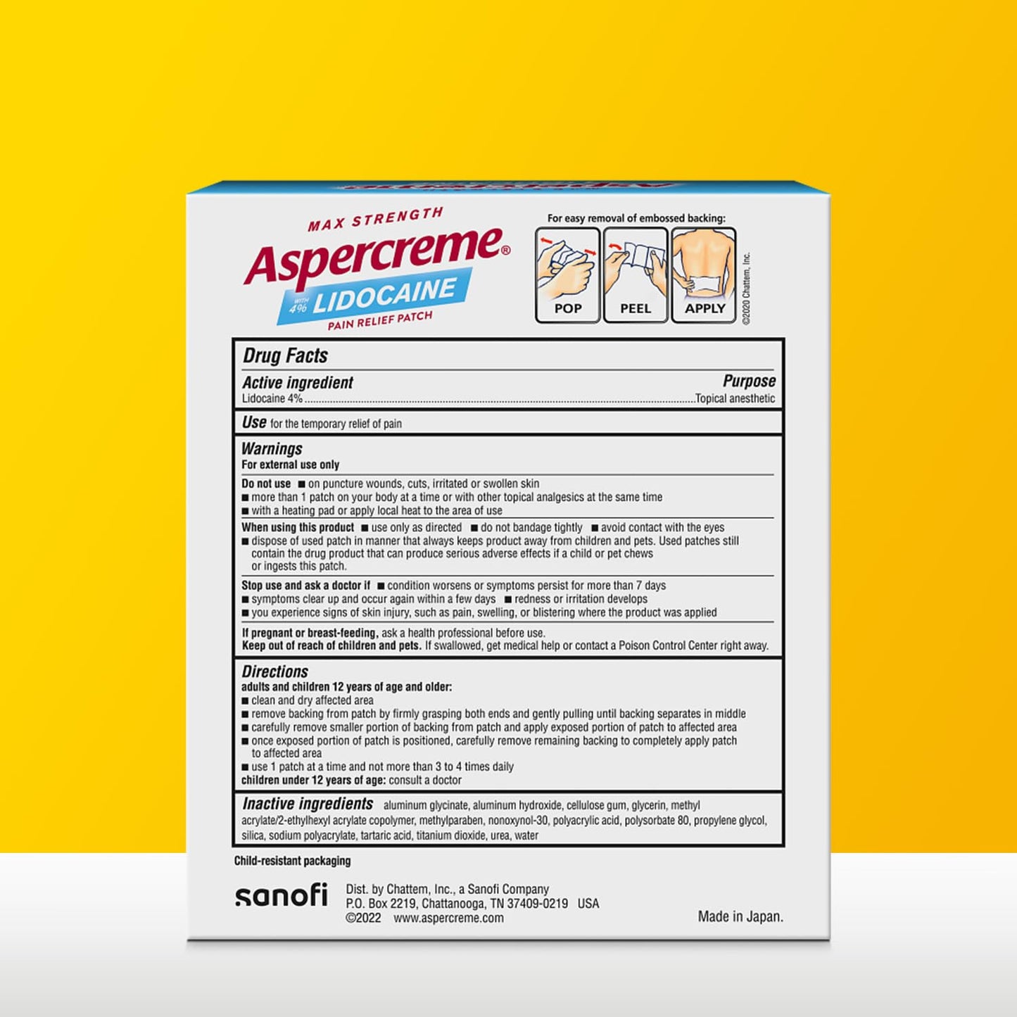 Aspercreme Max Strength Lidocaine Pain Relief Patch (5 Count) for Back Pain, Odor Free Pain Patches - Medaid International