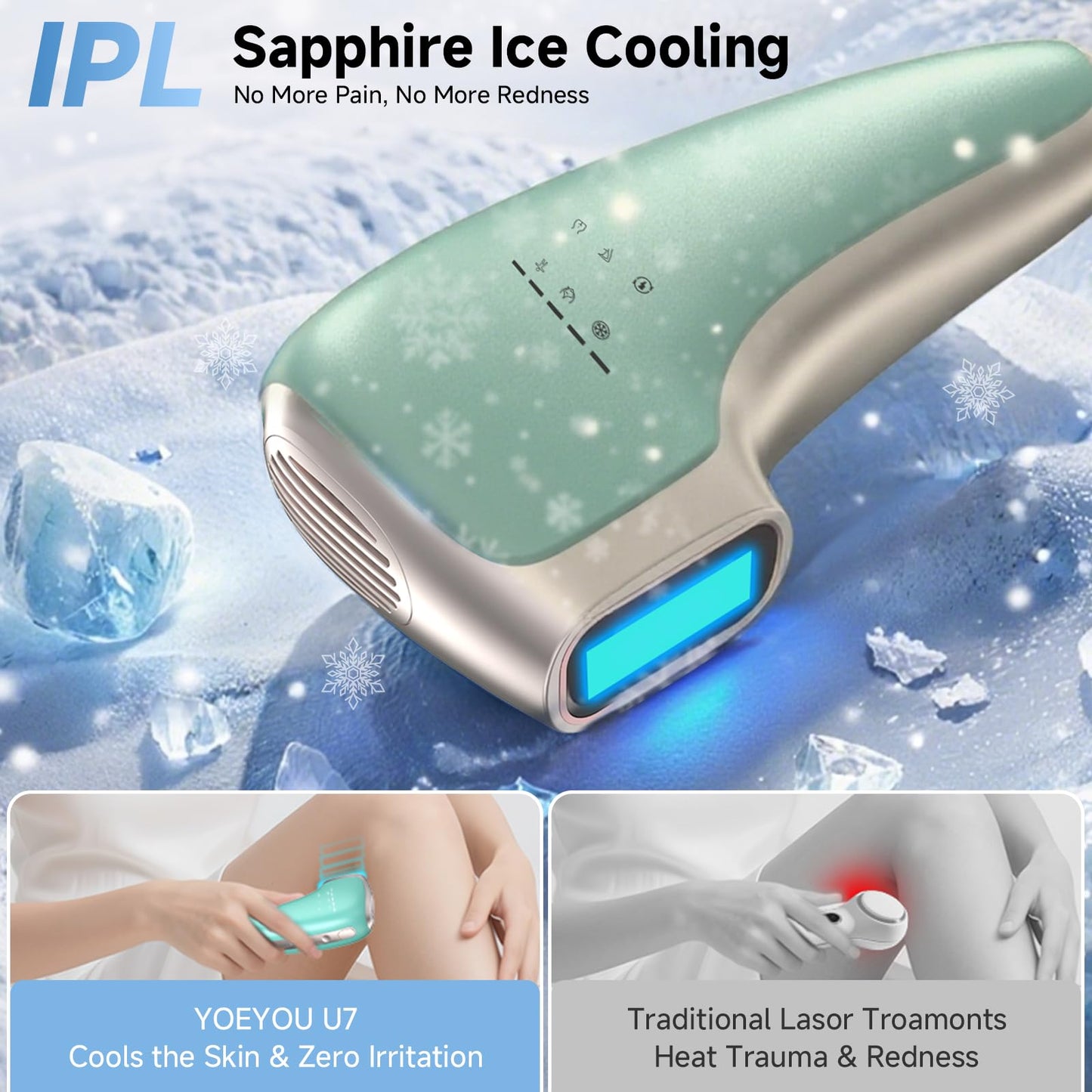 Painless IPL Laser Hair Removal for Women & Men, 39°F Sapphire Ice Cooling Technology, At-Home Laser Hair Removal Device for Face, Armpits, Legs, Bikini & Whole Body, Long-Lasting Results - Medaid International